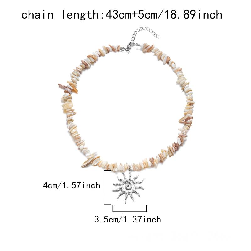1Pcs Vintage Silver Color Sun Pendant Necklaces Bohemian Rainbow Beaded Choker Necklace For Women Summer Beach Jewelry Gift