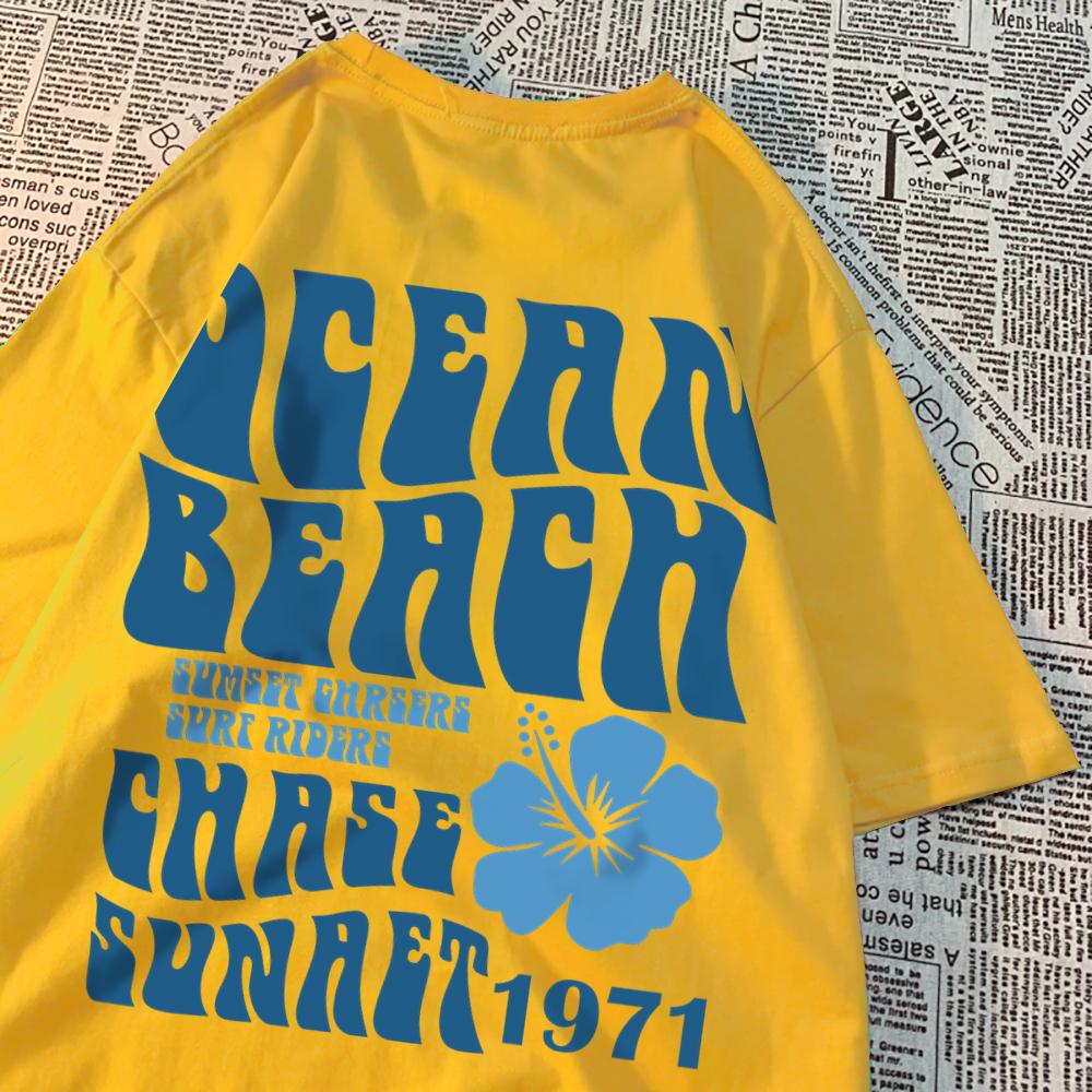 Ocean Beach Chase Sunset 1971 Loose Men Women Tshirts Pattern Tee Clothes Summer T Shirts Harajuku Loose Cotton Couple T-Shirt