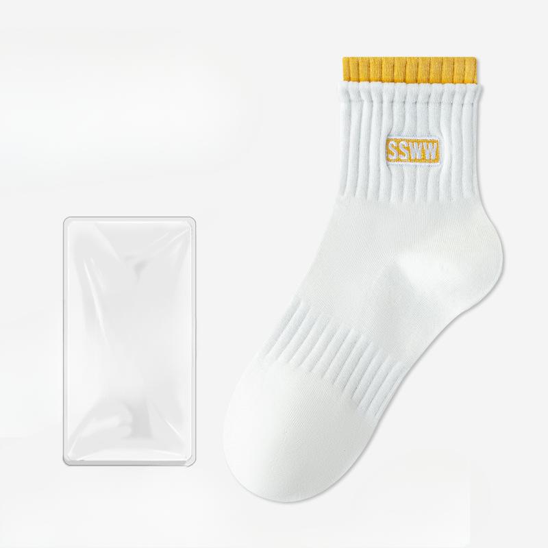 Female Spring and Summer New Sports Running All Match Pure Color Letter Breathable In Tube Socks