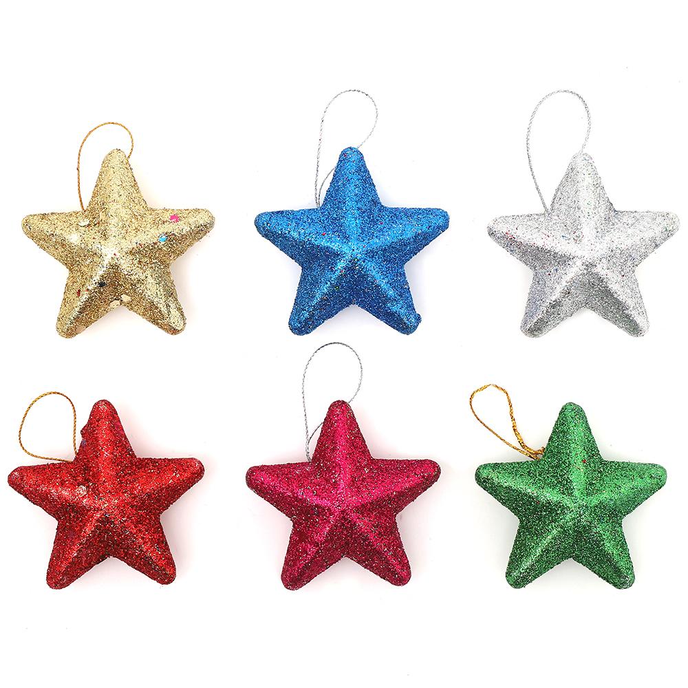 12Pcs Colorful Star Hanging Christmas Tree Decorations Pendant for Home Decor DIY  New Year 2025 Party Supplies Gift Accessories