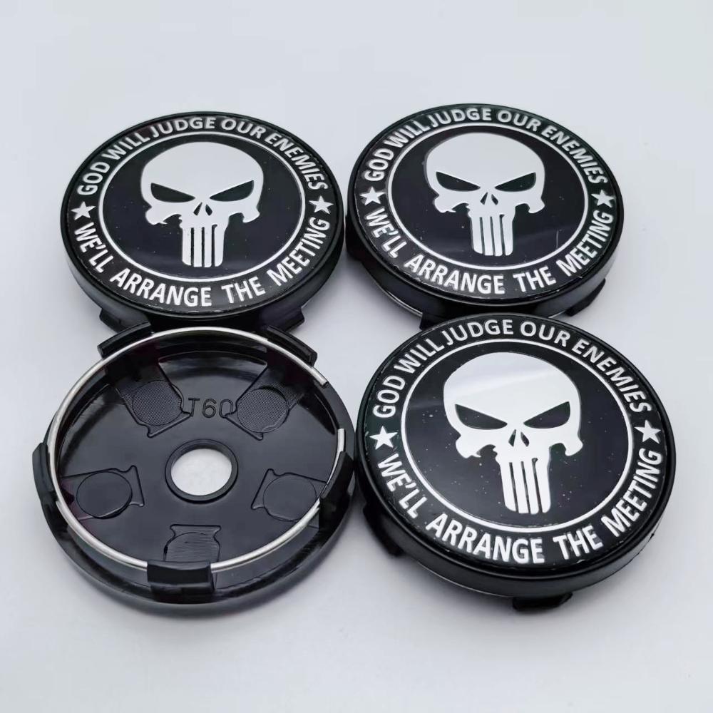 4pcs/set Skull Logo Emblem Car Wheel Center Caps 60MM 56MM Wheels Hub Cap Skulls Badge Rim Hubcaps Cover Replace Car Accessories