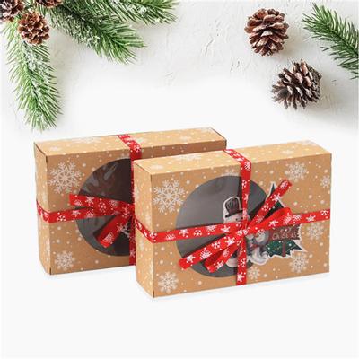 6шт Упаковка Рождественская крафт-бумага Коробка Рождественское окно Печенье Упаковка Крафт-бумага Большая подарочная коробка