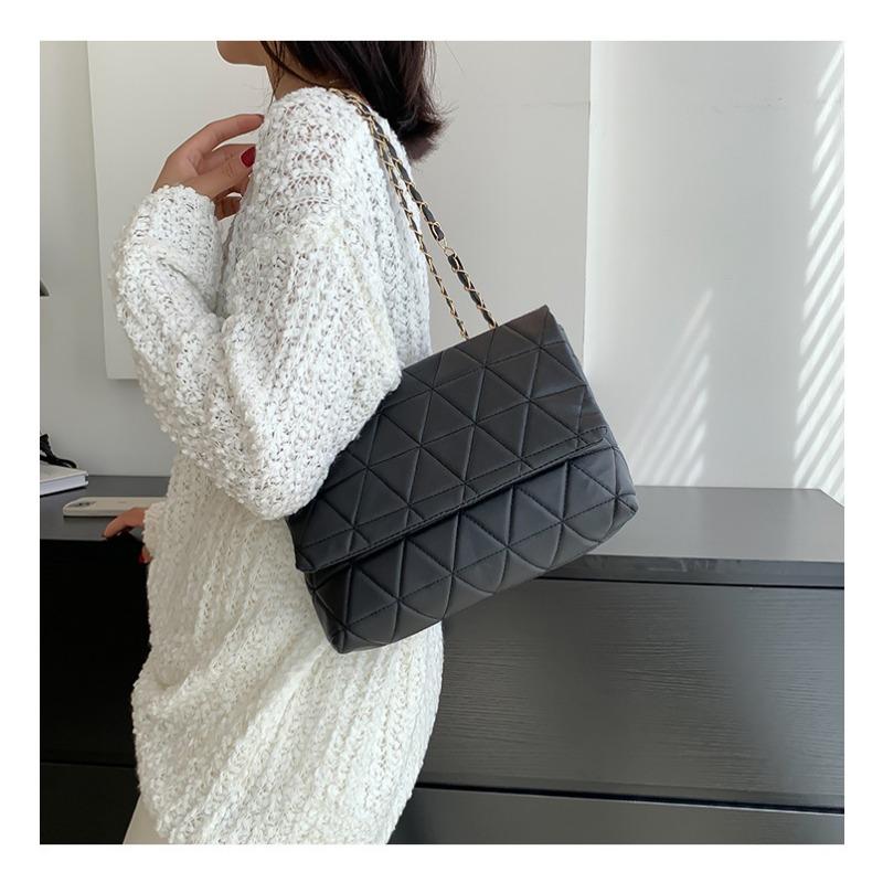 Popular large-capacity bags, new Korean version of trendy fashion diamond shoulder bag PU chain hand carry tote bag women's bag