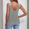 Fashionable Women's Solid Color Casual Lace  Stitching Vest T-shirt Top