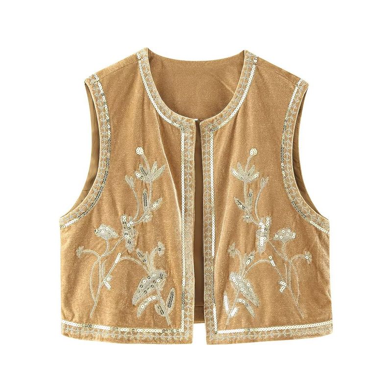 Kaslead New Arrival Women's Fashion Style Fashion Minimalist Velvet Beads Decoration Embroider Vest 5770226