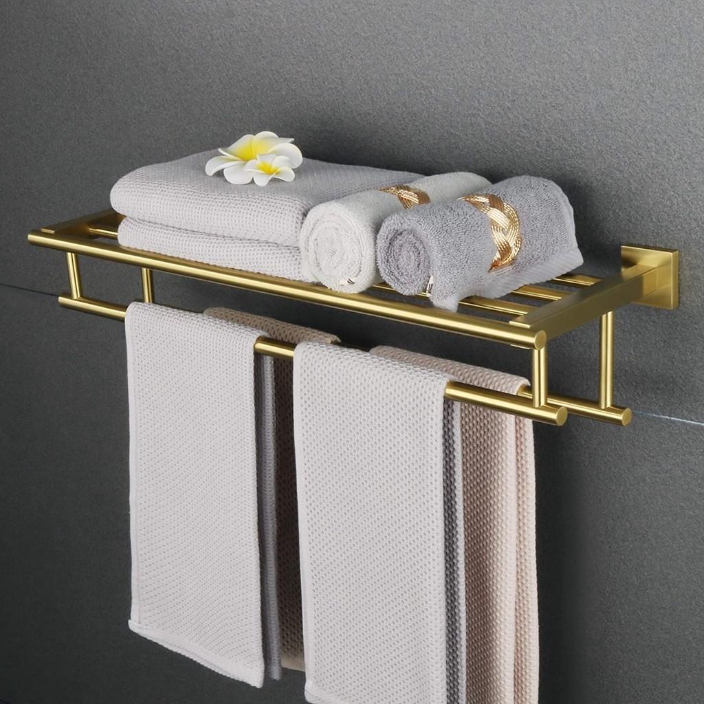SUS 304 Stainless Steel Towel Rack Practical Double Bars Towel Shelf Household Bathroom Wall Mount Holder