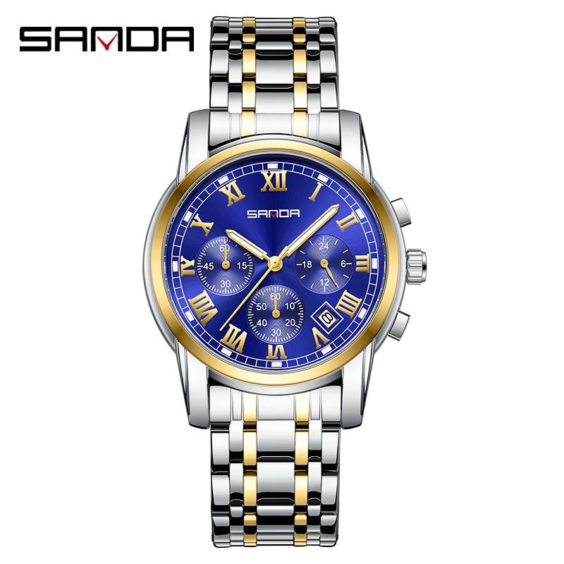 Sanda 7002 Men's Luminous Quartz Watch with Leather Strap & Rotating Starry Sky Dial