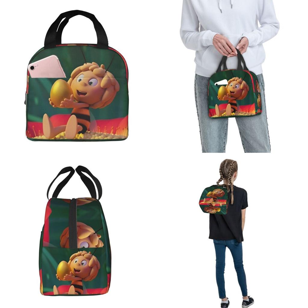Maya The Bee With Flowers Cartoon Insulated Lunch Bags Food Bag Portable Thermal Cooler Lunch Boxes For Picnic