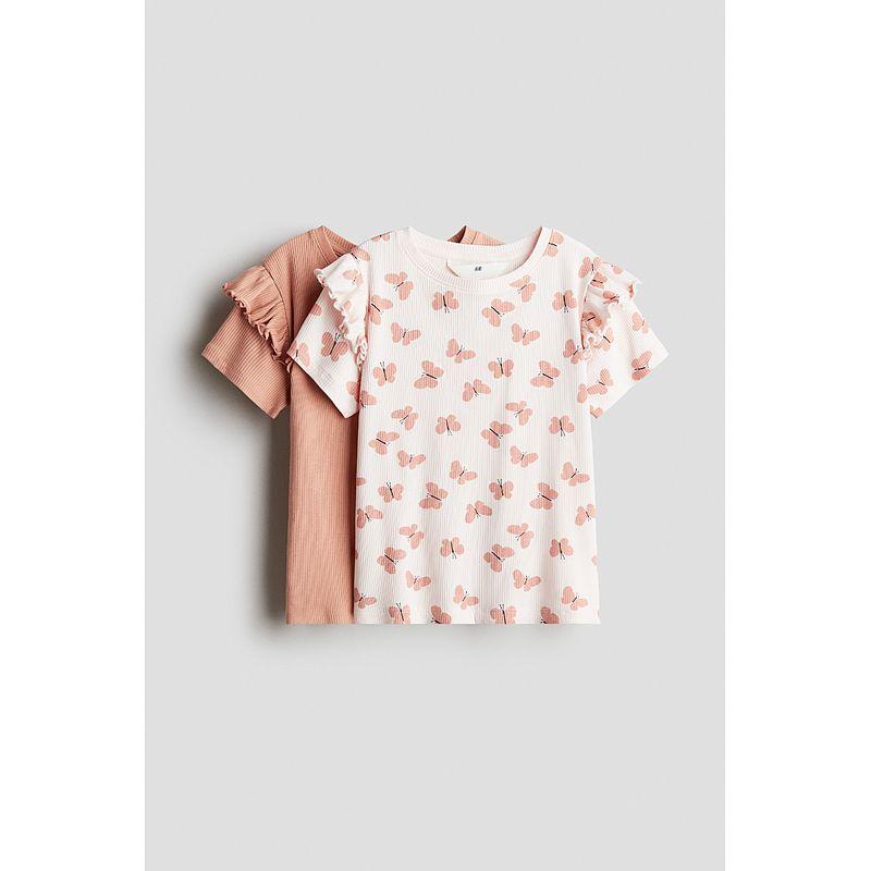 

HMT Shirt 2025 Children s Summer Clothing Girl 2-Piece Ruffled Cotton Tops 1290776 Grey pink/Butterfly 110/56(2-4Y)