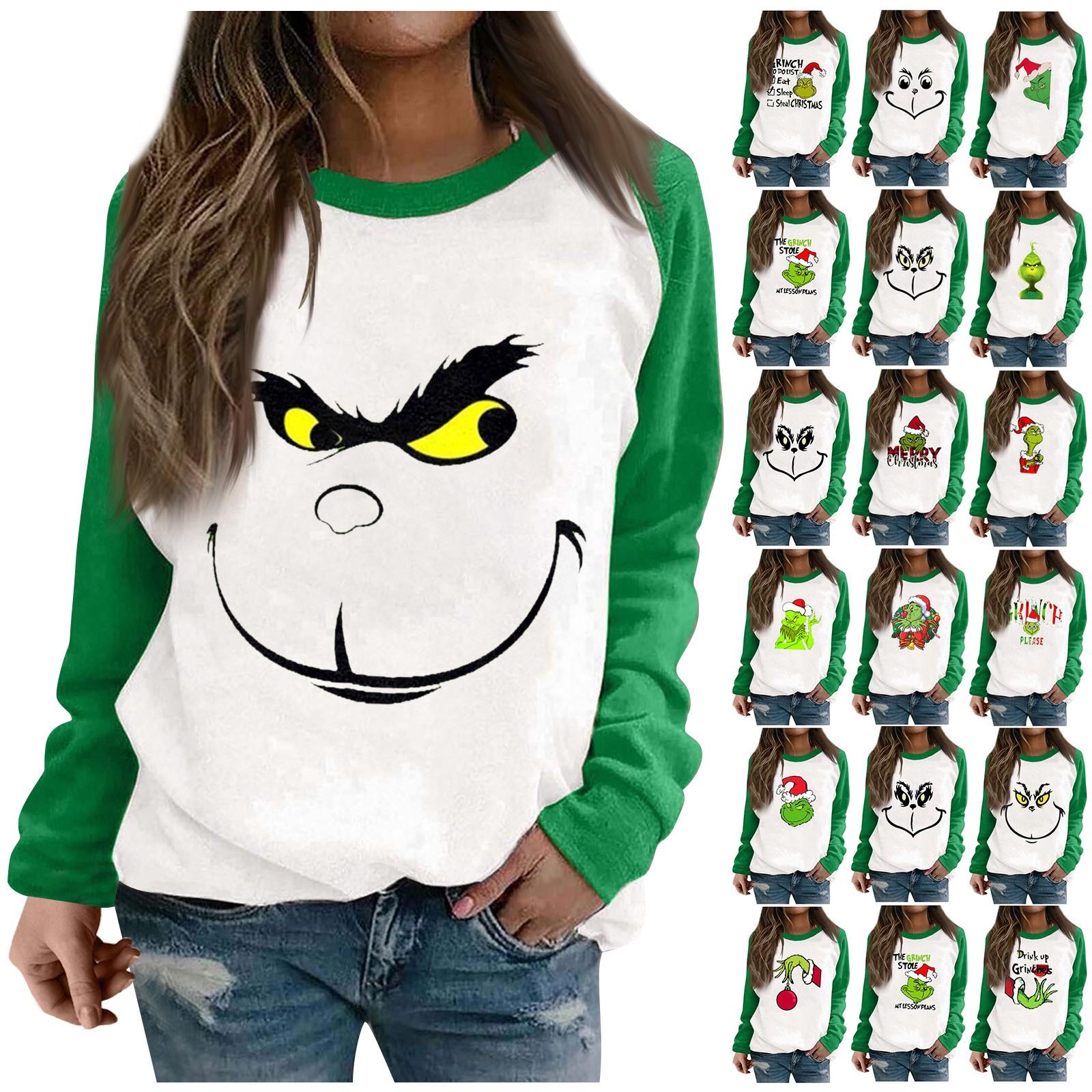 

Женская мода, повседневный рождественский принт, пуловер с длинным рукавом и круглым вырезом, свитер, топ