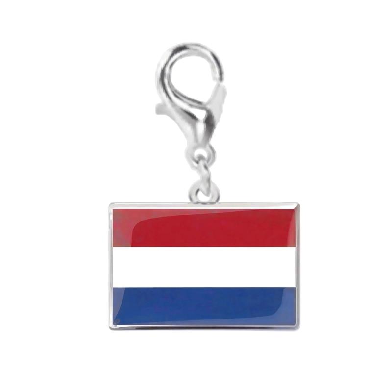 Braccialetto con Charm Bandiera in Acciaio Inossidabile con Moschettone, Gioiello Ciondolo Paese per Regalo di Viaggio Accessorio Stile