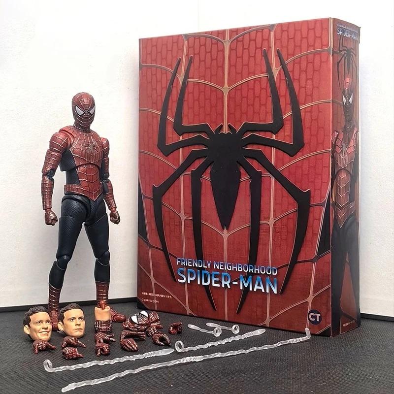 Hot 14cm Spiderman Action Figure - Peter Parker Tobey Maguire Version Anime Shf Movable Joint Model Doll Collectible Present With box