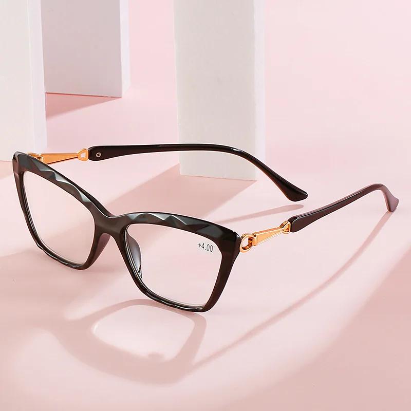 New Cat'S Eye Reading Glasses For Women Fashion Luxury Blue Light Blocking Presbyopia Transparent Man Far Sight Glasses +1.0 4.0
