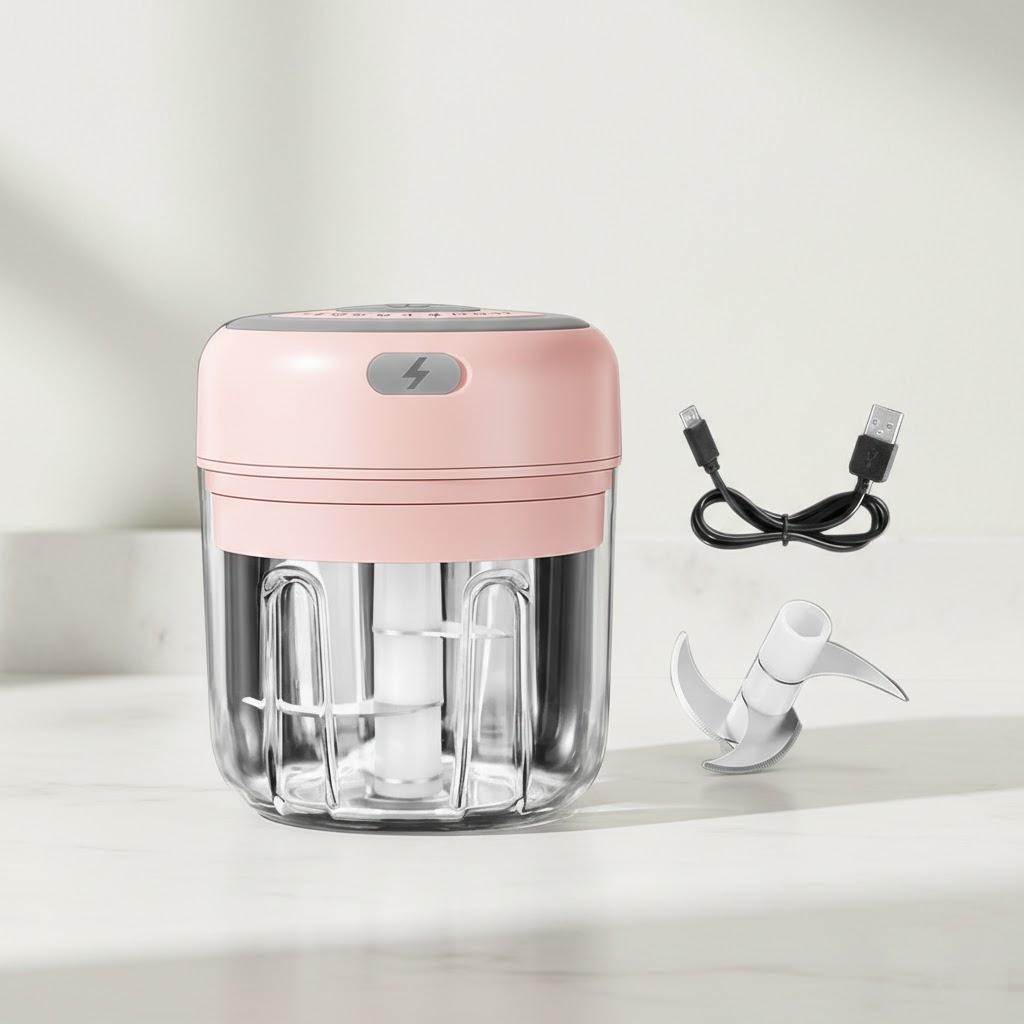 

Mini Electric Garlic Chopper USB Ginger Masher Durable Vegetable Crusher Kitchen Tool for Spices Herbs рожевий