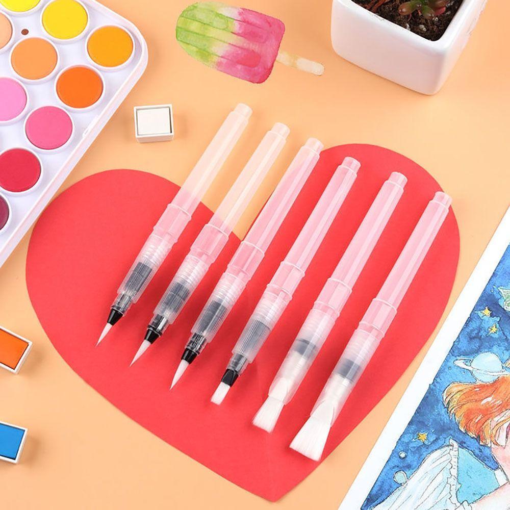 6Pcs Professional Nylon Tip Watercolor Brush Transparent Visibility Art Pen Watercolor Paint Pen Fill Painting Colored Pencil