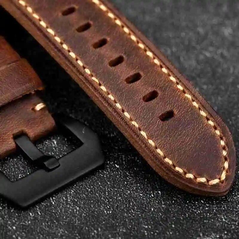Handgjort Läderarmband 20 22 24 26MM Det Första Lagret av Nötskinn Viks Dubbelt För Att Skapa ett Kaffefärgat Armband