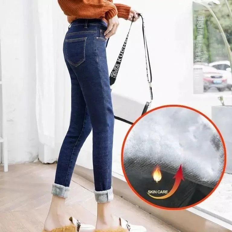 Women's Thick Velvet Jeans Stretch High Waist Pencil Pants Female Casual Plus Fashion