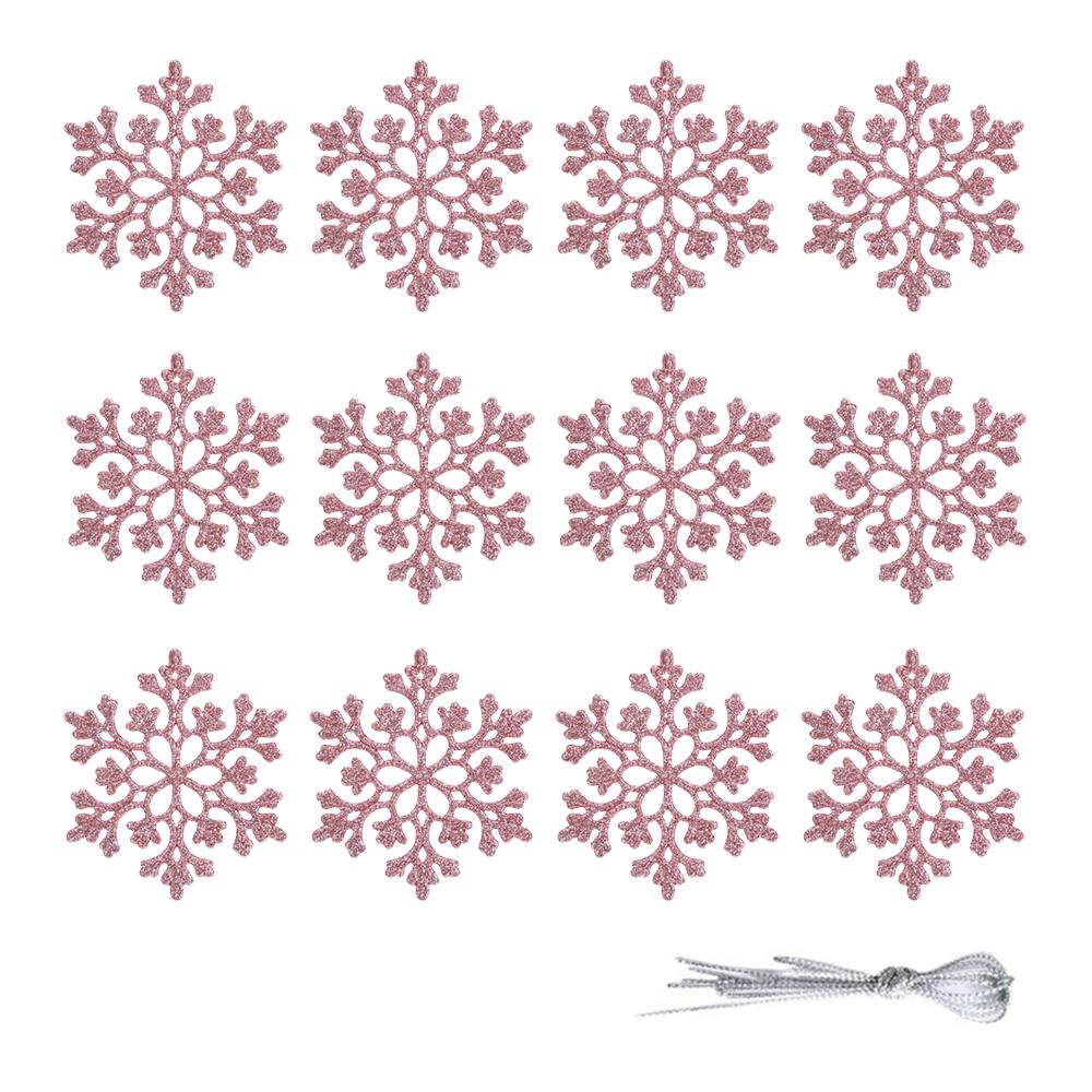 Christmas Snowflake Ornaments, 12pcs Plastic Glitter Snow Flakes Ornaments Xmas Tree Pendant Snowflake for Christmas Tree Decor