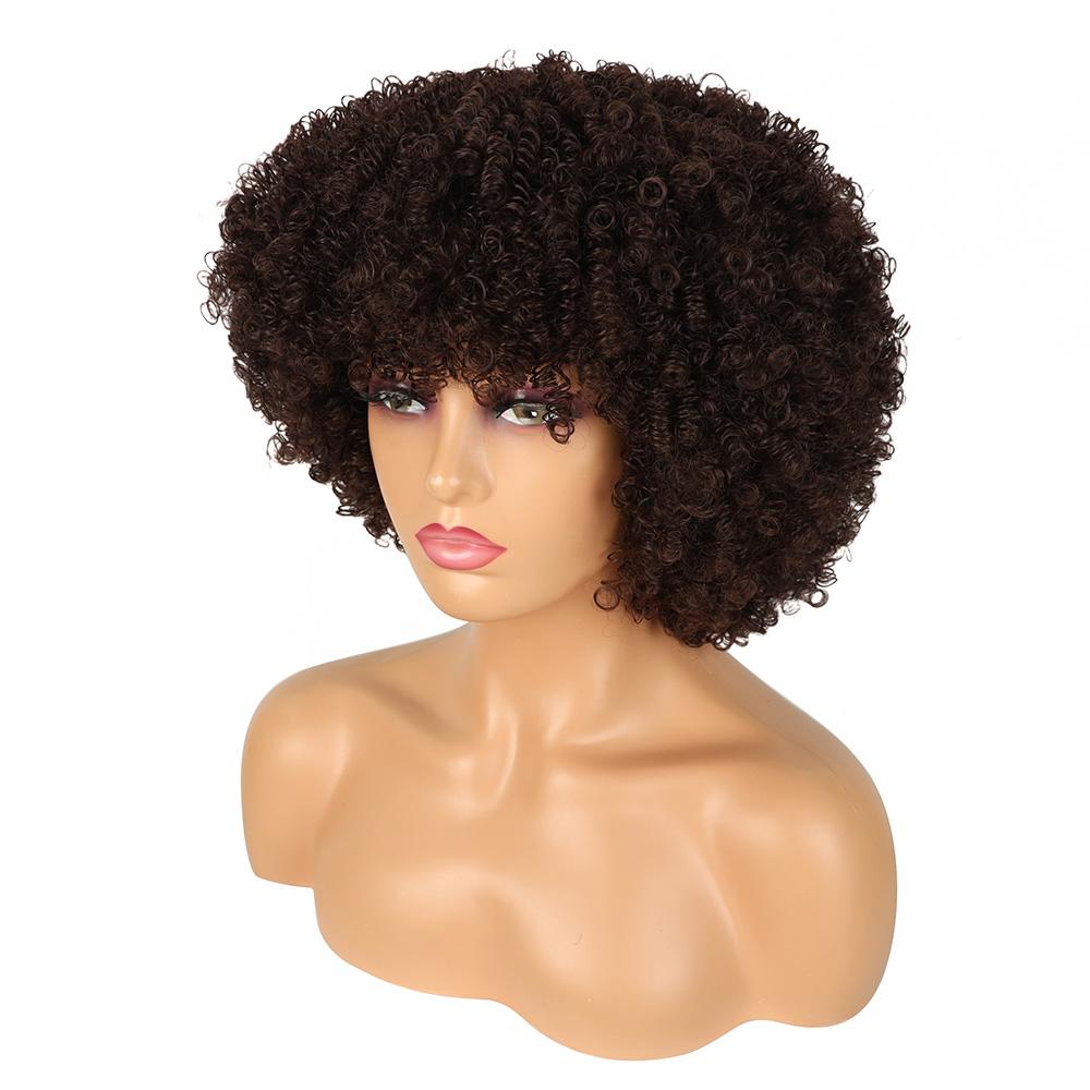 Parrucca Afro Corta Riccia Lenta Sintetica Per Donne Nere Parrucche Afro Ricce Corte con Frangia Riccia Naturale Cosplay Festa