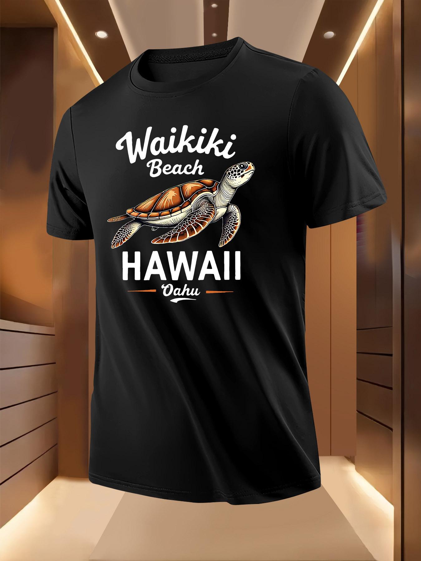 Hawaiian Sea Turtle Waikiki Beach Print Tshirt - Breathab... XXXL
