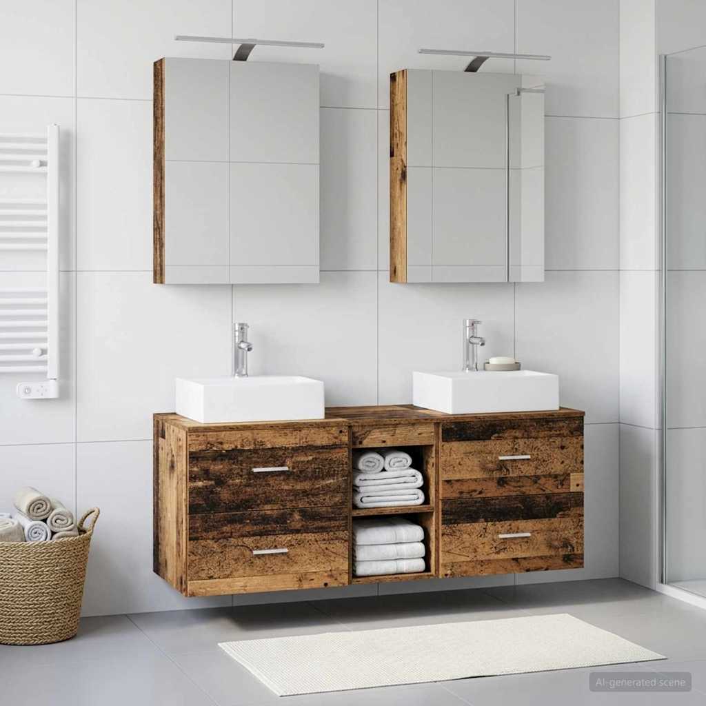 Bathroom Furniture Set 5 pcs Reclaimed Wood Look Engineered Wood and Glass