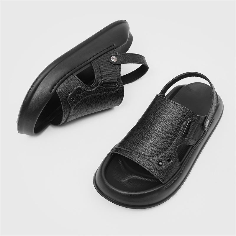 Sommer vielseitige neue Oberbekleidung Dual-Purpose Ein-Wort-Schlepp dicksölig rutschfest Strandschuhe 371232 Litschi-Muster schwarz-J