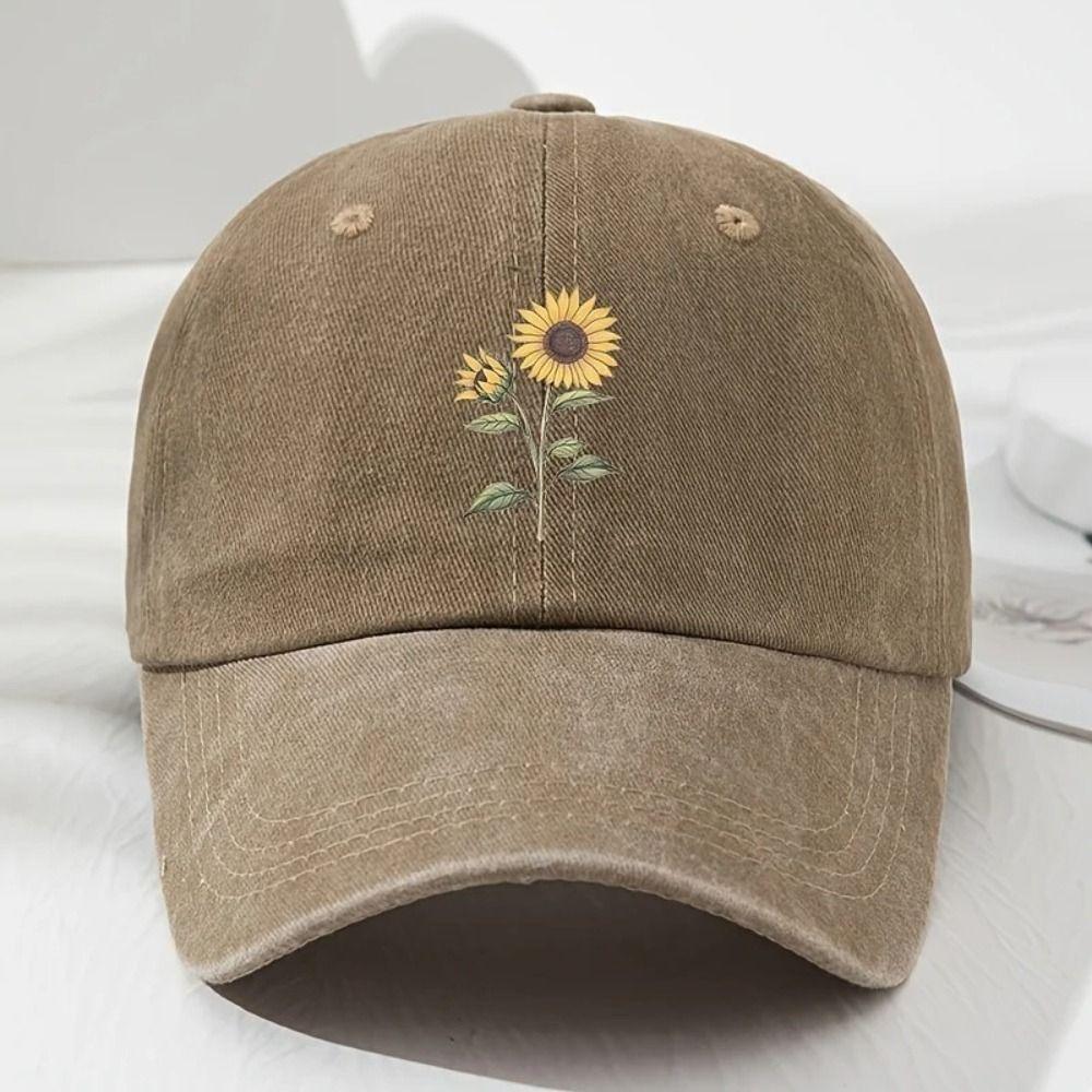 Sunflower Printed Baseball Cap Washed Cotton Sun Hat Vintage Dad Hat  For Women Man
