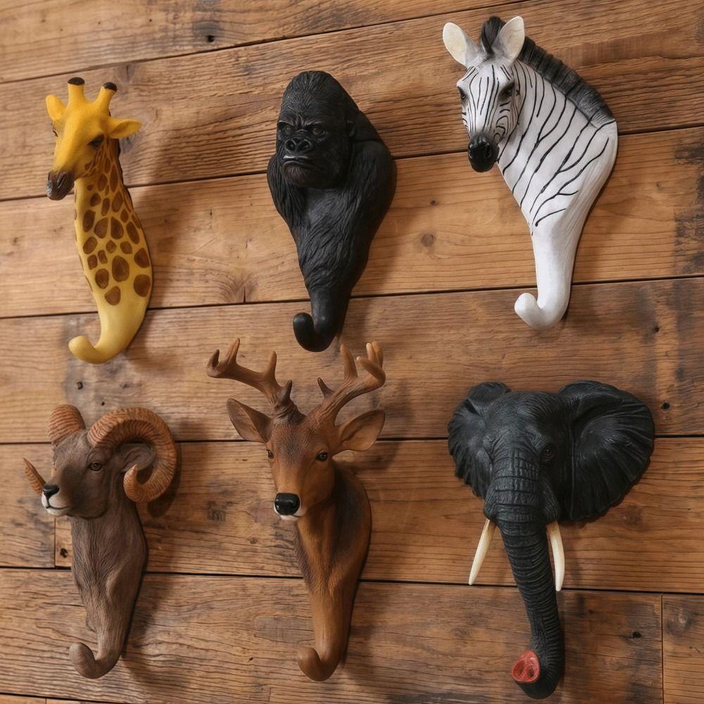 Retro Animal Head Key Hook Up 3D Hat Hanging Rack Creativity Clothes Hook Rack Wall/Door Decor
