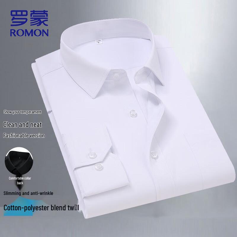 ROMON Men's Wrinkle-Resistant Business Casual Long Sleeve Shirt
