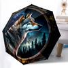 1PC wolf theme Umbrella Portable Folding Umbrella Iron Frame Hole Bone Structure Outdoor Home Umbrella A17