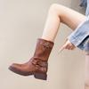 Women's Vintage Brown Genuine Leather Over-the-Knee Knight & Cowboy Boots