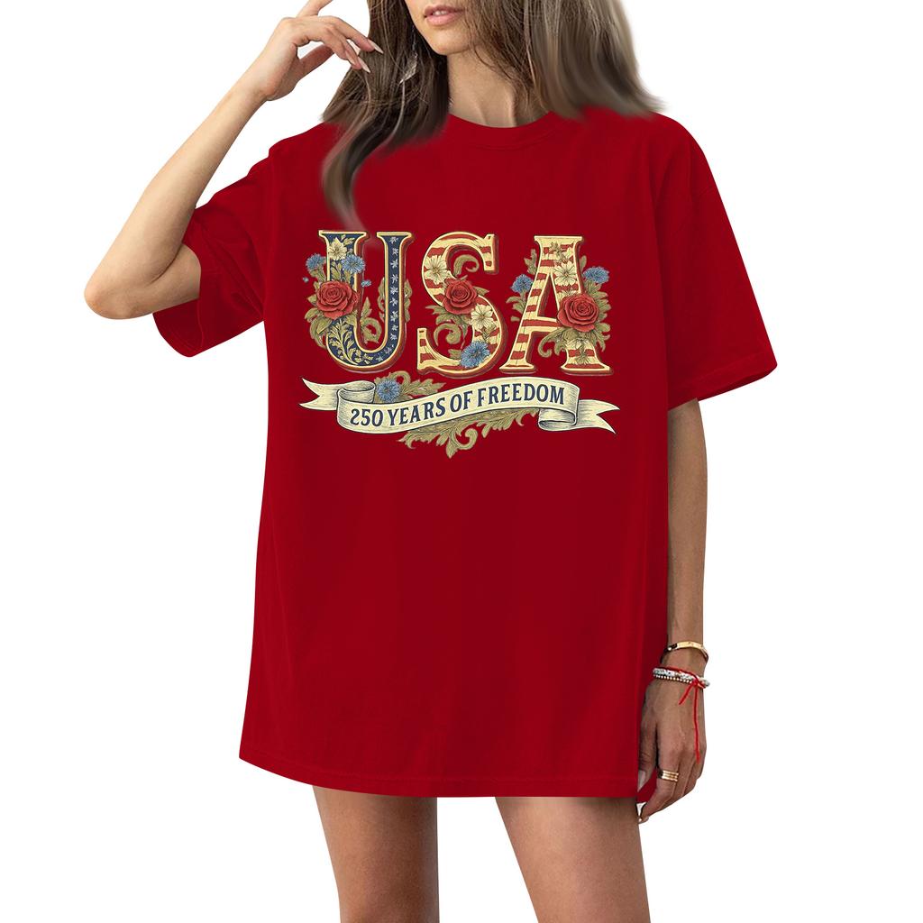 Damen Rundhals Bedrucktes Kurzarm T-Shirt Top