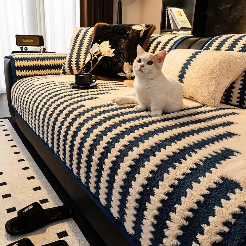 

Luxury And Sophistication Extra Thick Plush Sofa Cover 2025 New Four Seasons Universal Anti Slip And Dustproof Sofa Cover Cloth 90x70cm 1pcs темно-синий