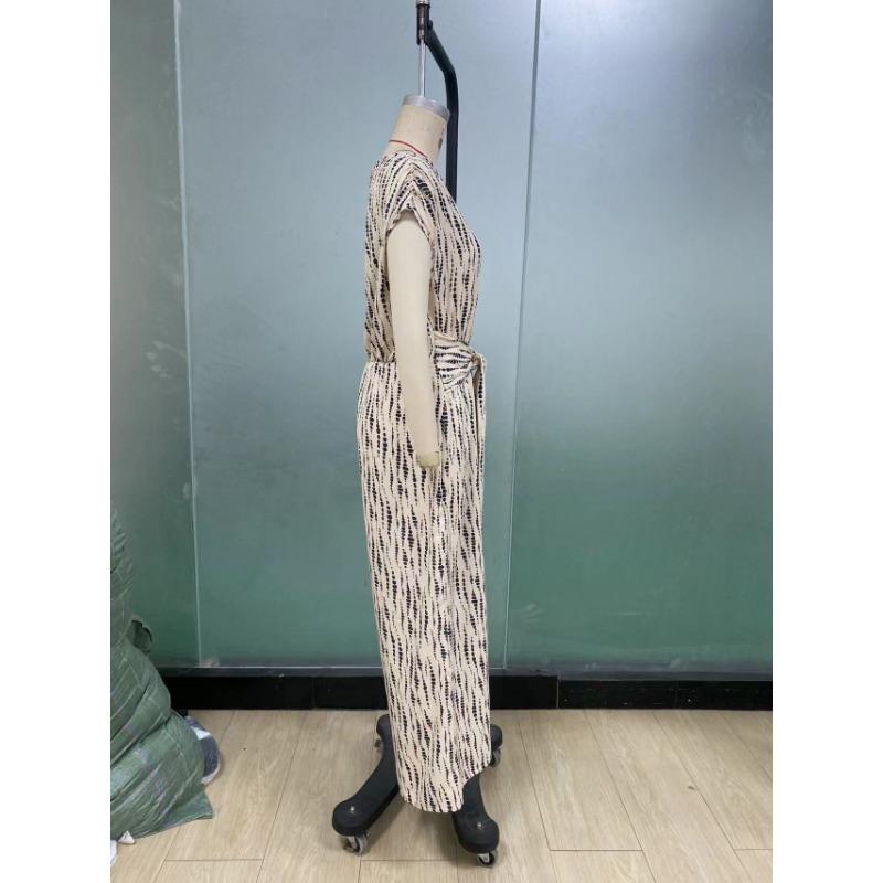 Women Off Shoulder Abstract Print Belted Wide Leg Elegant Jumpsuit