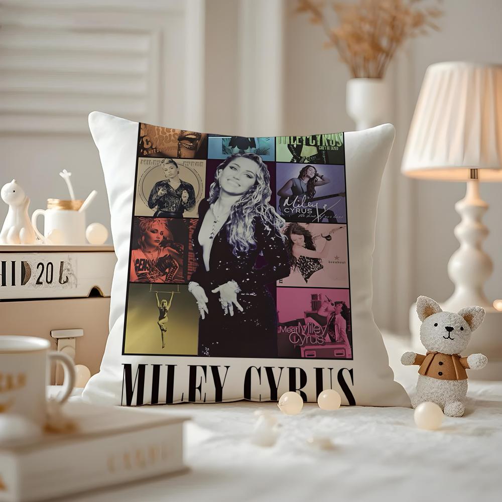 Cushion Cover Anti-dustmite Pillowcase Invisible Zipper Silky Short Plush Sofa Cushion Cover Miley Cyrus Singer