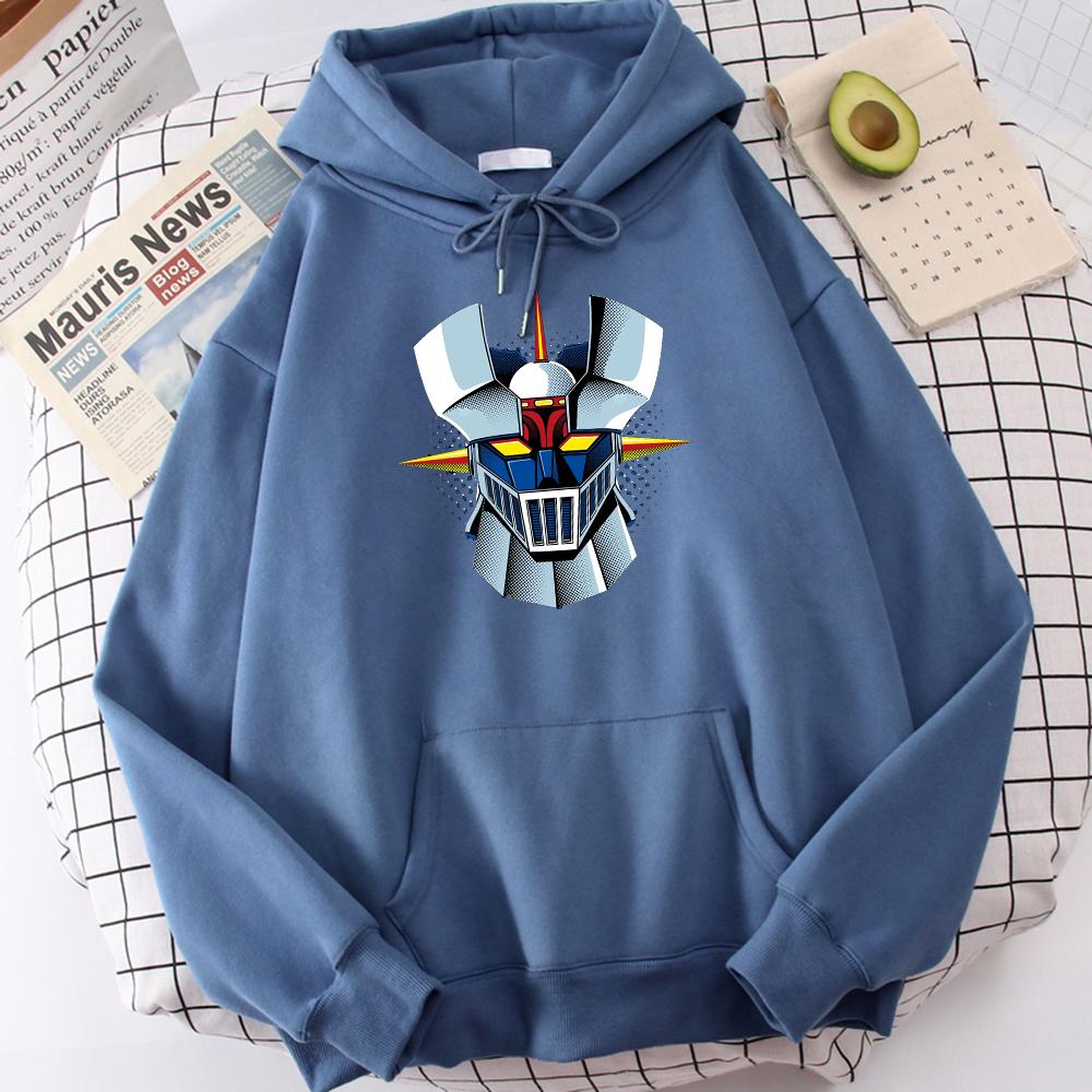 Japan Anime Mazinger Z Printing Man Sweatshirts Autumn Fleece Hoodies Simple Big Oversized Hoodie Street Fur-Liner Streetwear