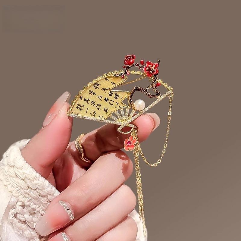 Ancient style auspicious clouds peony flower brooch elegant temperament high-end fashion corsage cheongsam Hanfu suit pin accessories