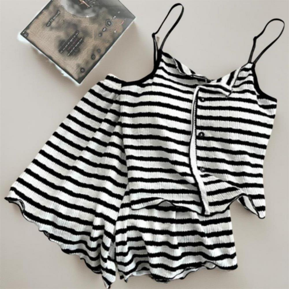 New ArrivalS Open Run Women S Stripe Cap Sleeve Top And ShortS Homewear Set