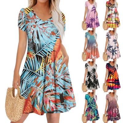 Women's Casual Fashion V Neck Short Sleeve Dress Stylish Wedding Guest Dress