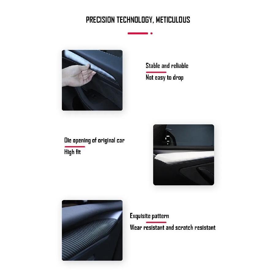 Door Dash Trim Panel For Tesla Model 3 Y Car Dashboard Cover Carbon Fibre ABS Interior Accessories Sticker 2021-2024 New