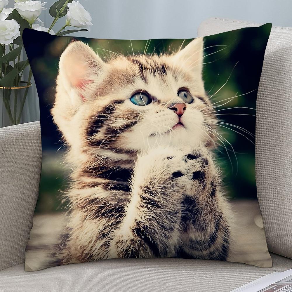 Adorable Cat Cute Pillow Case Short Plush Pillow Covers Sofa Decorative Gift Home Double-Sided Printing Cushion Cover