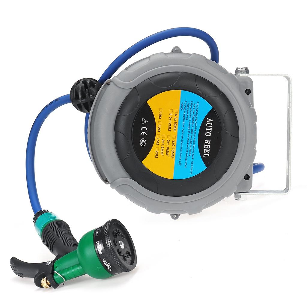 Flexible Hose Reel Automatic Reel Retractable Pipe TPU Clamping Tube Irrigation Sprayer Garden Hose Water Spray Garage Tool Car Cleaning Gray 8x12x6M