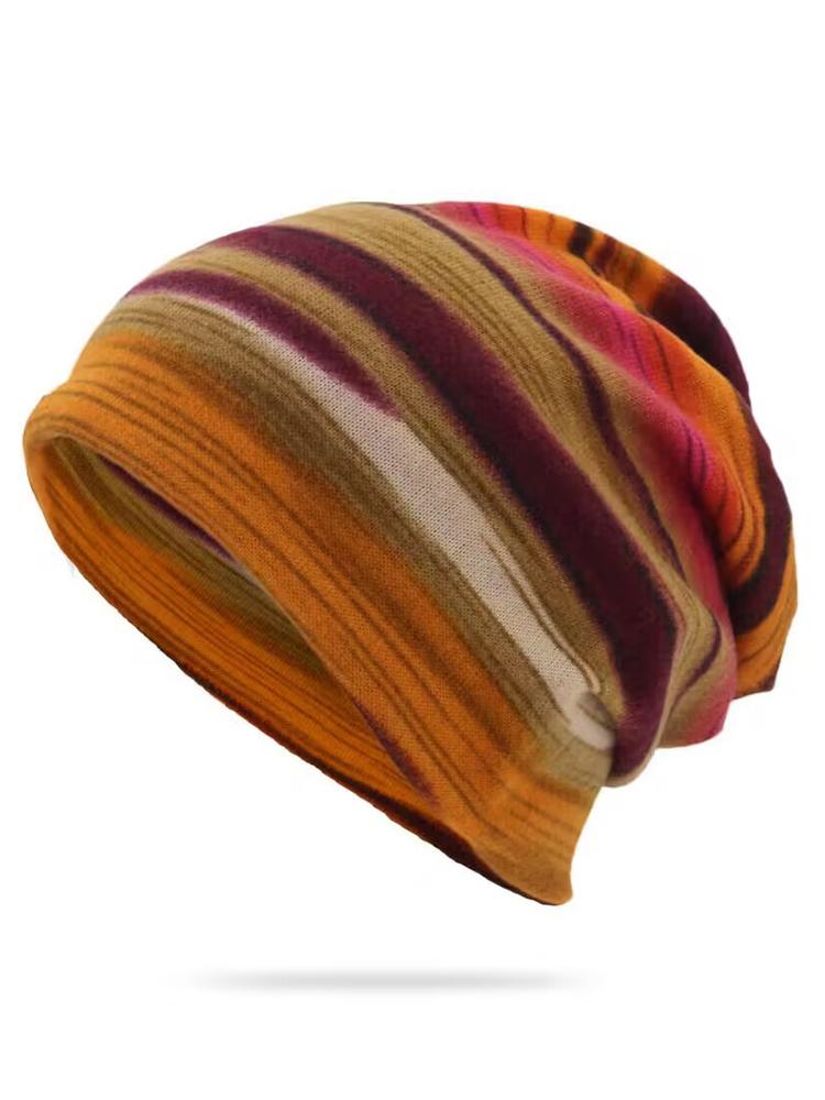 Color Blocked Striped Pullover Hat, Multifunctional Head Protector, Scarf, Hair Tie, Headband Hat, Women's Pile Hat