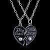 2 Pcs/Set Letter Carved Sister Love Heart Pendant Friendship Matching Necklaces