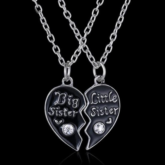 2 Pcs/Set Letter Carved Sister Love Heart Pendant Friendship Matching Necklaces