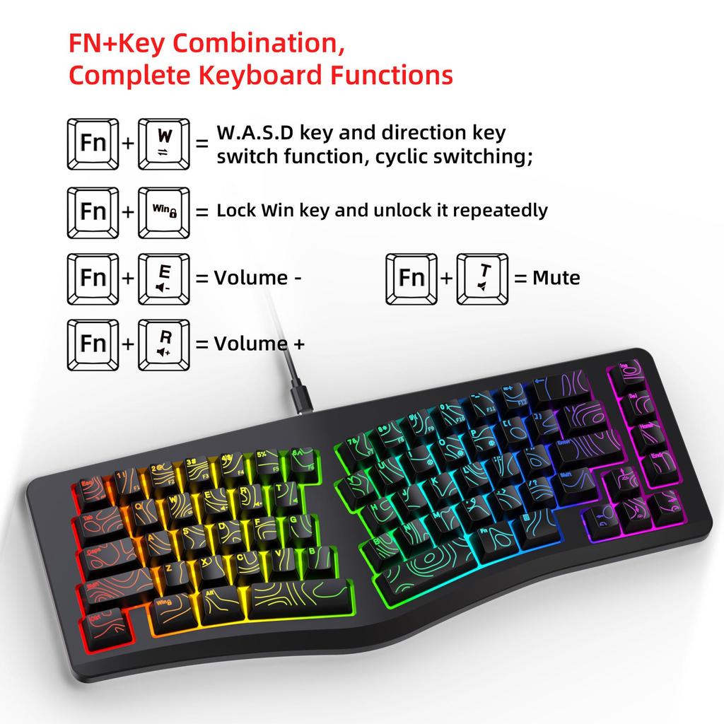 G131 RGB Ergonomic Gaming Keyboard, 69 Keys