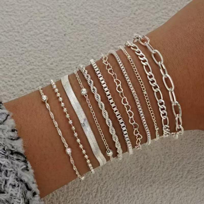Set di Braccialetti a Catena Ossa di Serpente in Metallo Retrò con Chiusura OT per Donna - Stile Hip Hop Europeo e Americano