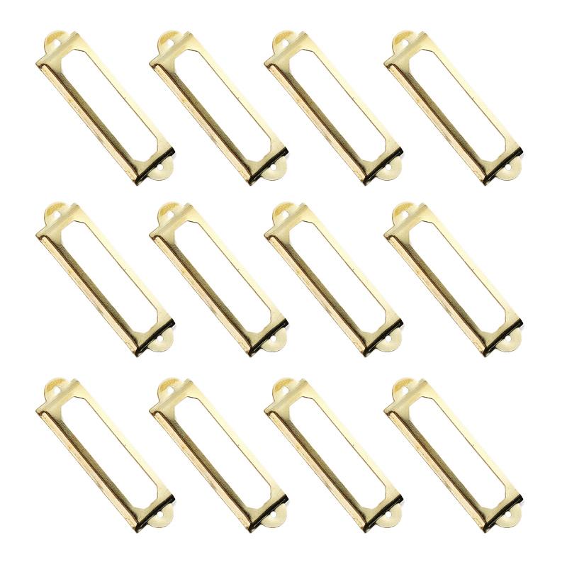 12 stuks Antiek Messing Gouden Metalen Label Pull Frame Handvat Bestand Naamkaart Houder Voor Meubels Kast Lade Doos Kofferbak 17*60mm