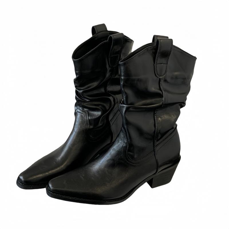 High-heeled boots retro stacking boots V-mouth Martin boots women's shoes 2025 autumn and winter new brown pointed short boots