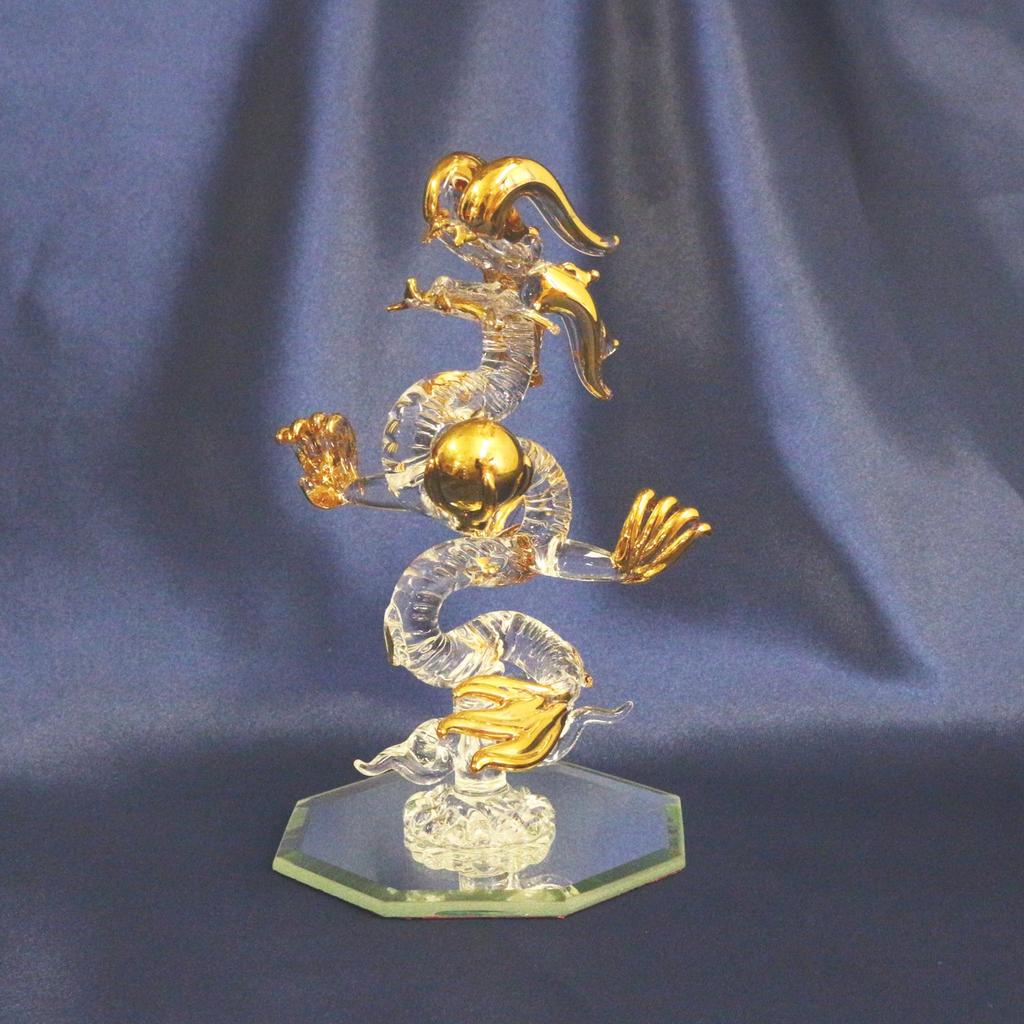 Four Cart Handmade Glass Feng Shui Good Luck and Good Fortune [Rising Dragon] Dragon Small, 11cm Long x Set of 3